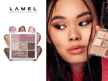 Girl with finished makeup without pellets.